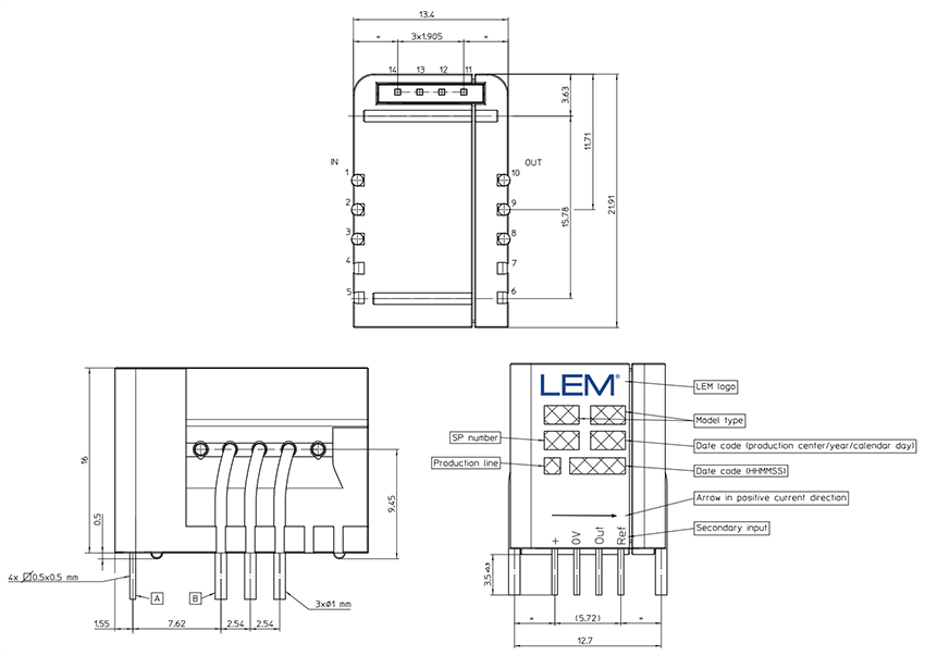 Mechanical Drawing - LEM CASR Board Mount Current Transducers